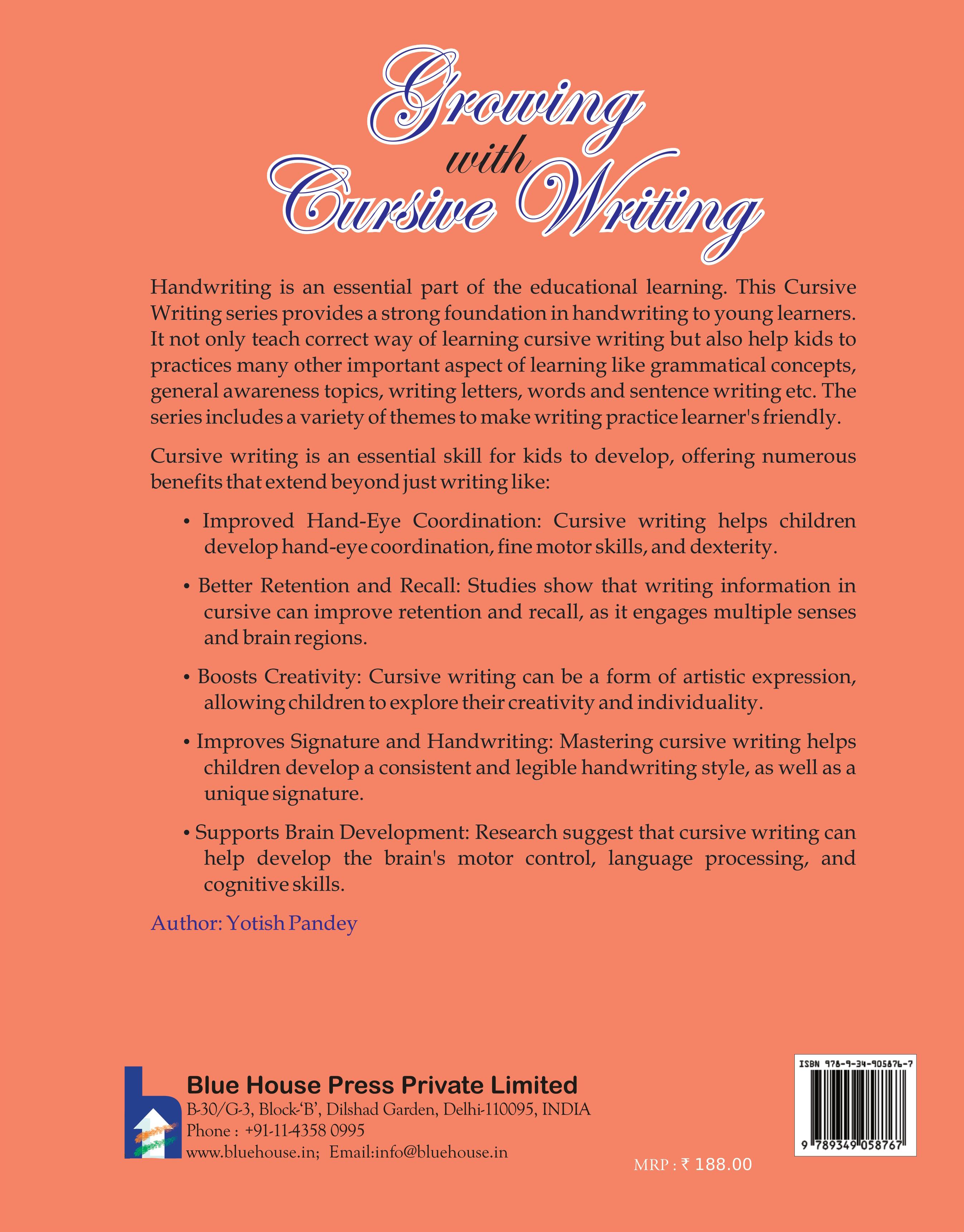Growing with Cursive Writing Back Cover
